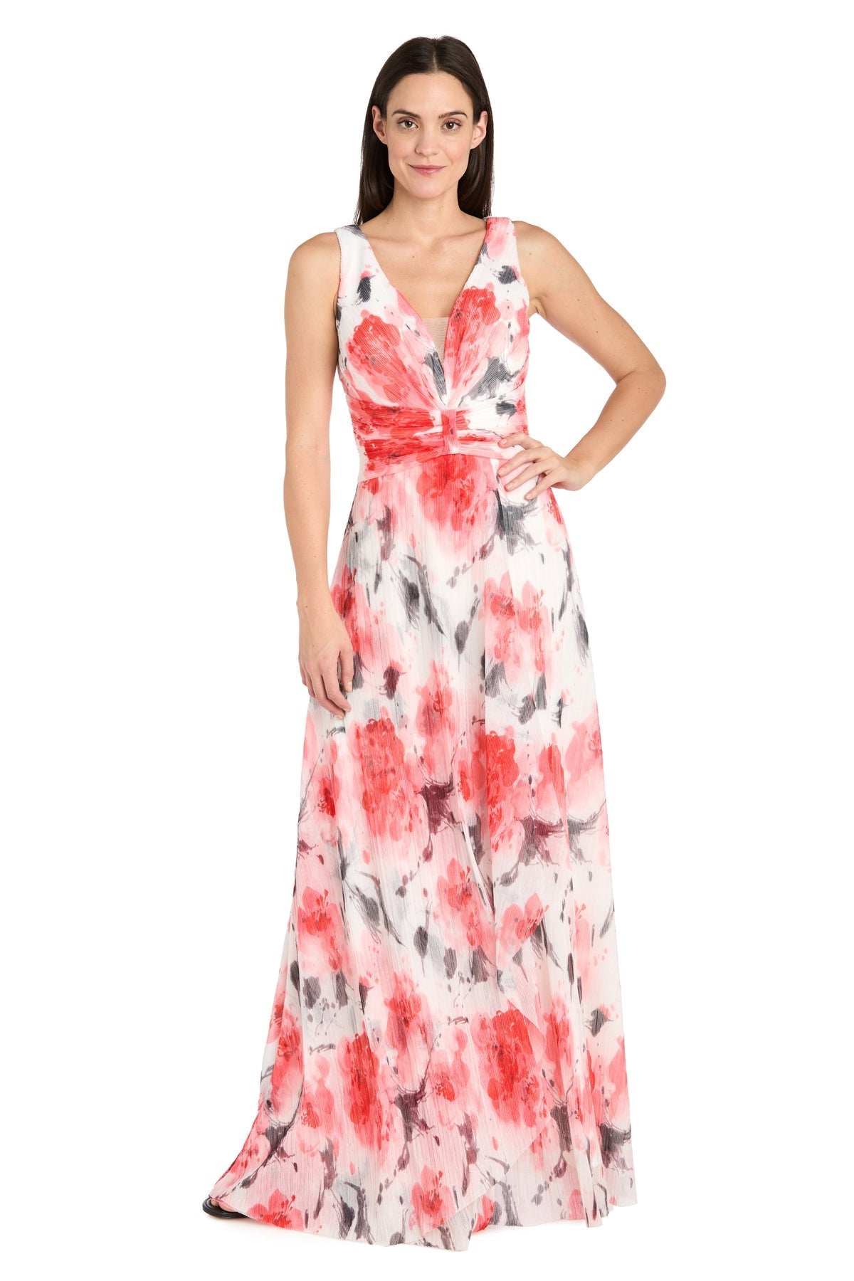Formal Dresses Long Printed Formal A Line Maxi Dress Coral/Ivory