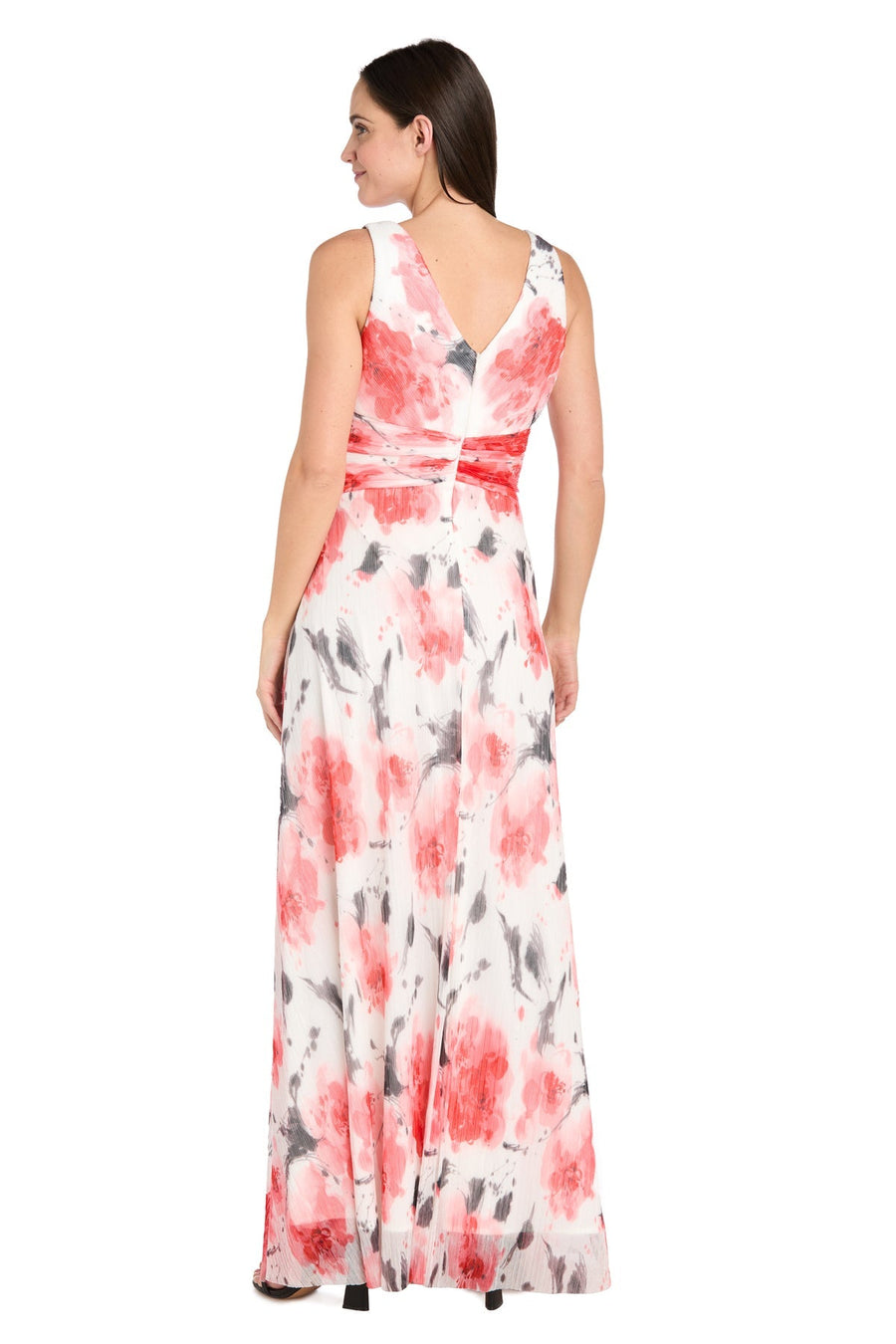 Formal Dresses Long Printed Formal A Line Maxi Dress Coral/Ivory