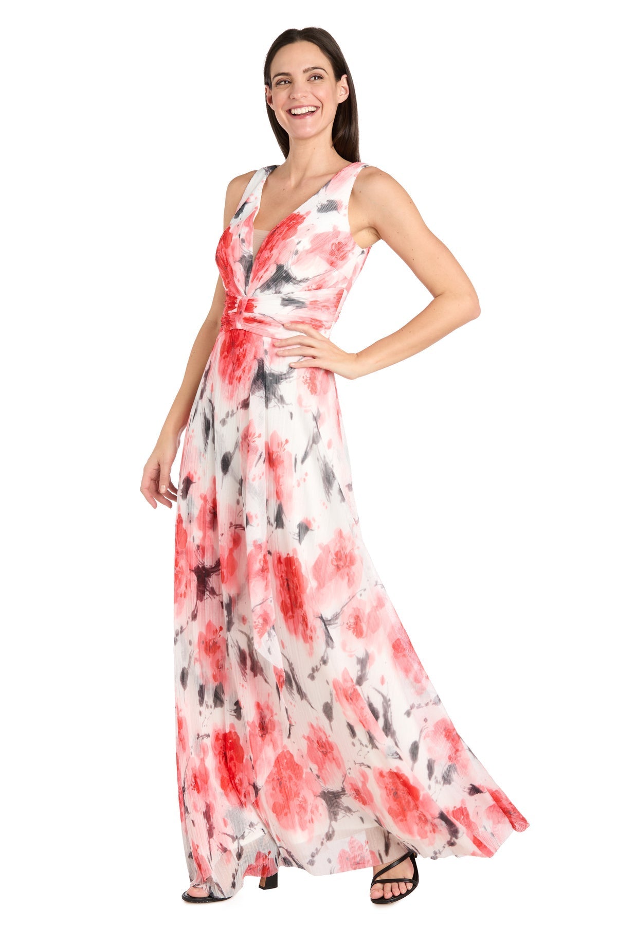 Formal Dresses Long Printed Formal A Line Maxi Dress Coral/Ivory