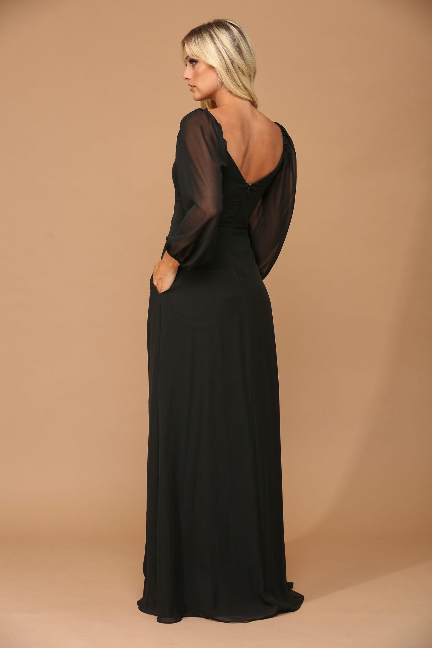 Long Sleeve Formal Chiffon Dress