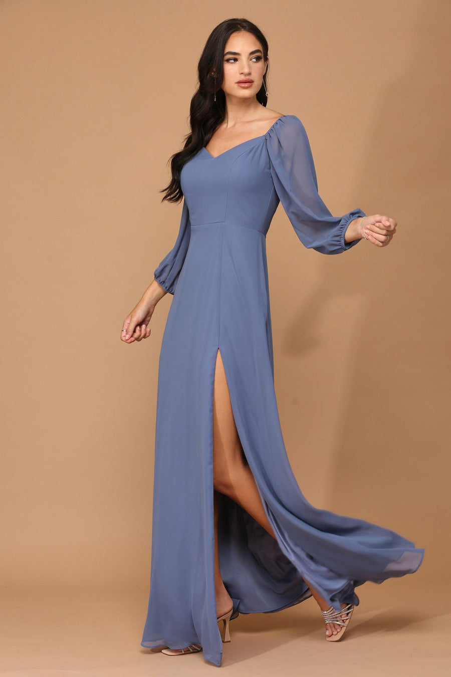 Long Sleeve Formal Chiffon Dress