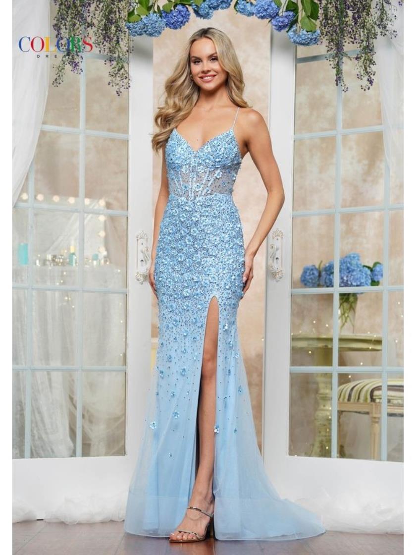 Prom Dresses Floral Formal Long Prom Dress Blue
