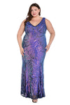 Plus Size Dresses Plus Size Long Fitted Formal Sequin Prom Dress Navy/Violet