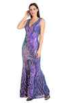 Formal Dresses Long Fitted Formal Sequin Prom Dress Navy/Violet