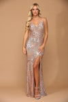 Long Spaghetti Strap Formal Evening Prom Gown Rose Gold