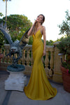 Prom Dresses Long Fitted Formal Slit Mermaid Prom Dress  Mustard