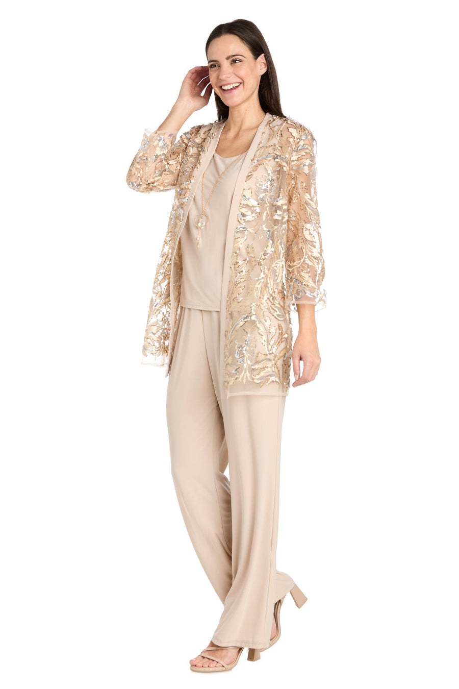Pant Suit Long Formal Sequin Jacket Pant Suit Gold