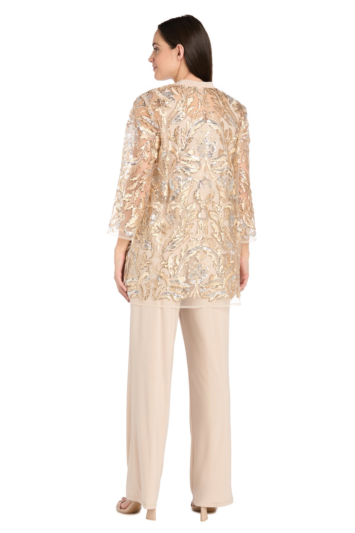 Pant Suit Long Formal Sequin Jacket Pant Suit Gold
