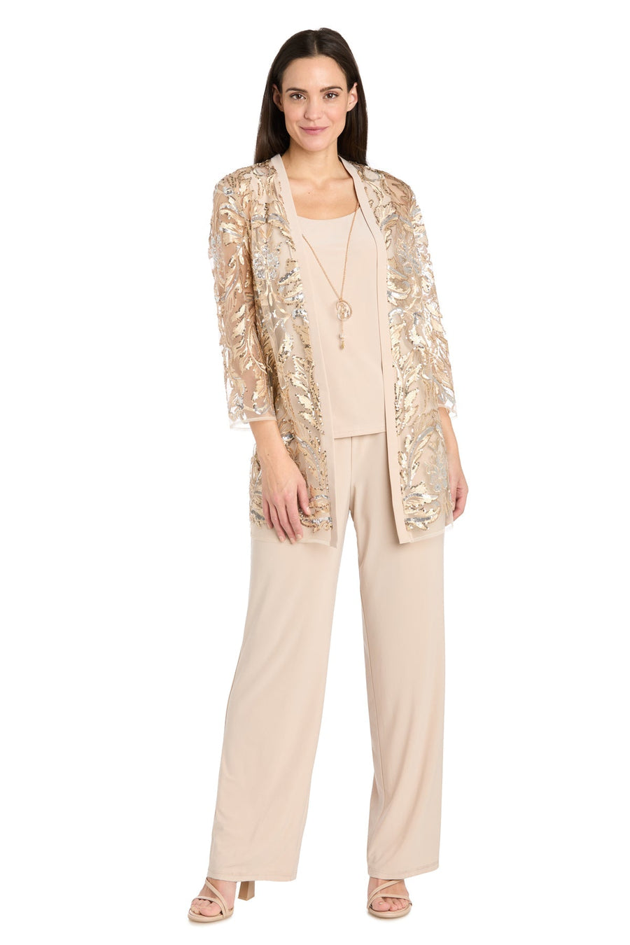 Pant Suit Long Formal Sequin Jacket Pant Suit Gold