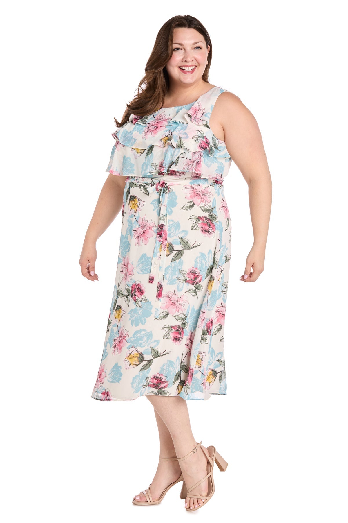 Plus Size Dresses Printed Midi Plus Size Dress Ivory/Denim
