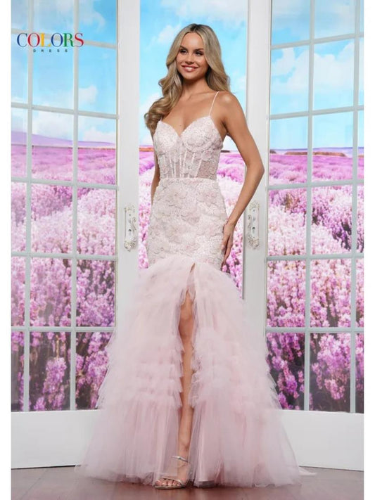 Prom Dresses Formal Ruffle Floral Long Prom Dress Blush