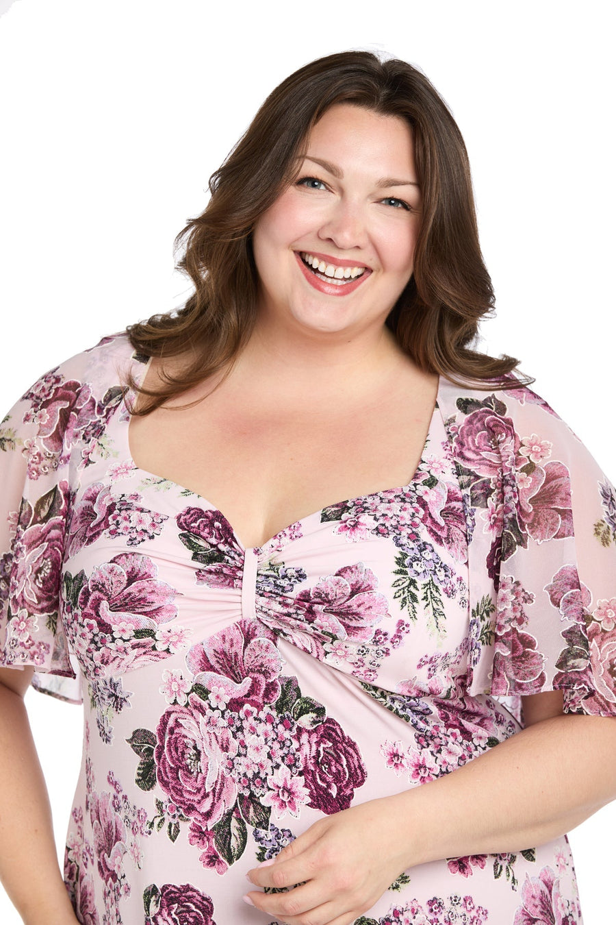 Plus Size Dresses Plus Size Short Cocktail Floral Print Dress Blush/Pink