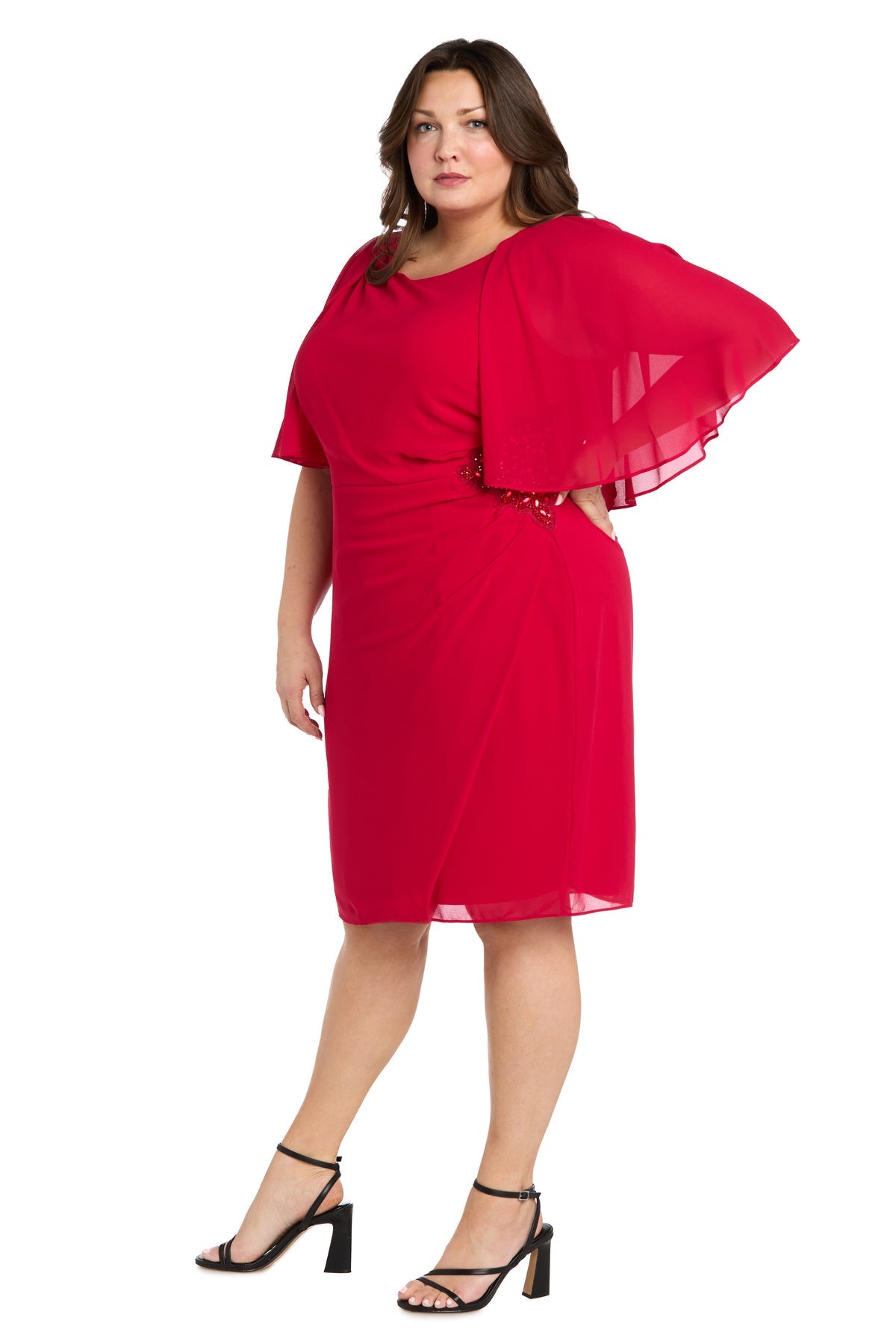 Plus Size Dresses Plus Size Short Cocktail Cape Dress Red