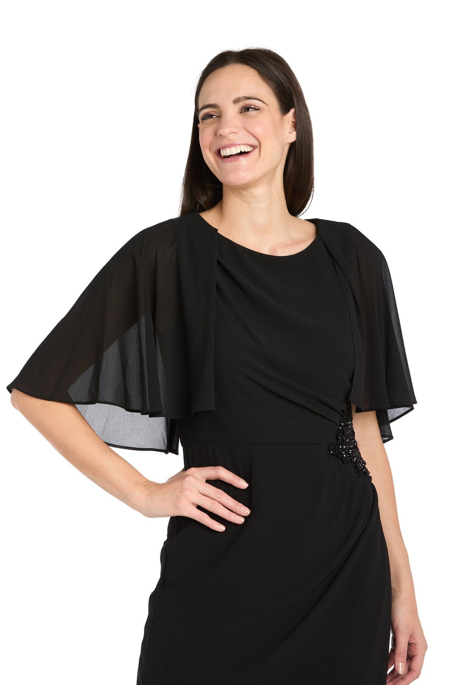 Cocktail Dresses Short Mother of the Bride Beaded Cape Cocktail Dress Black