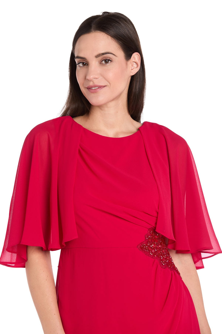 Cocktail Dresses Short Mother of the Bride Beaded Cape Cocktail Dress Red