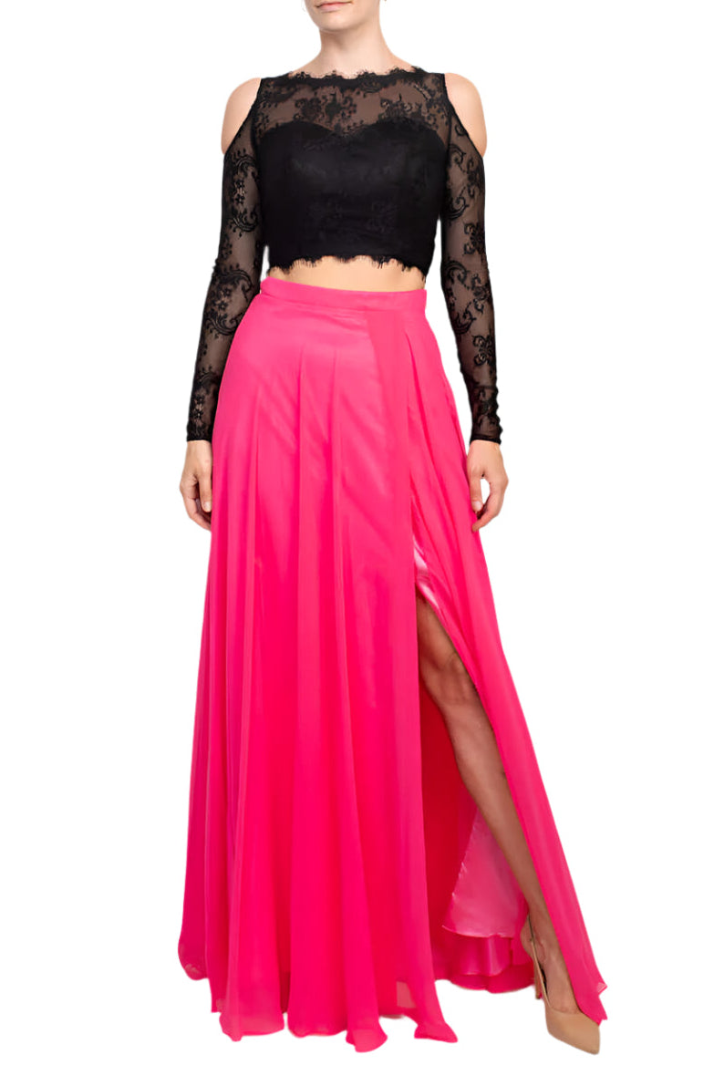 Formal Dresses Long Two Piece Formal Lace Evening Dress Black Fuchsia