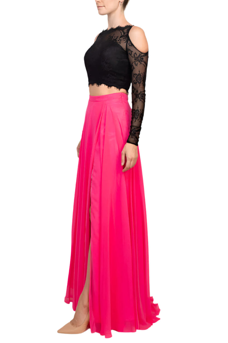 Formal Dresses Long Two Piece Formal Lace Evening Dress Black Fuchsia