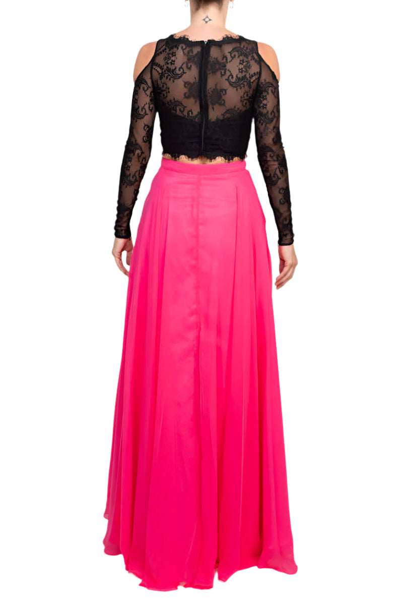 Formal Dresses Long Two Piece Formal Lace Evening Dress Black Fuchsia