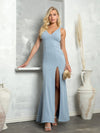 Prom Dresses Long Slit Fitted Formal Prom Dress Dusty Blue