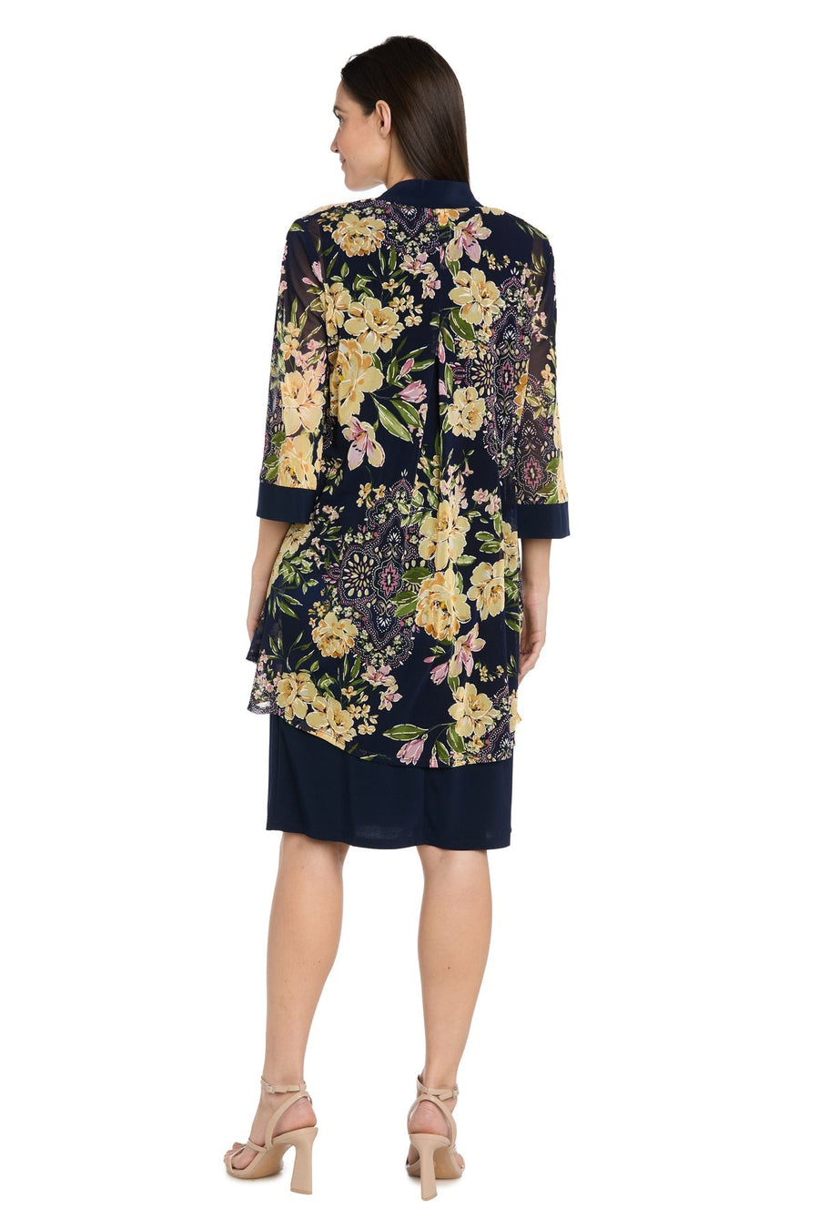 Mother of the BrideDresses Short Mother of the Bride Floral Jacket Dress Navy/Yellow