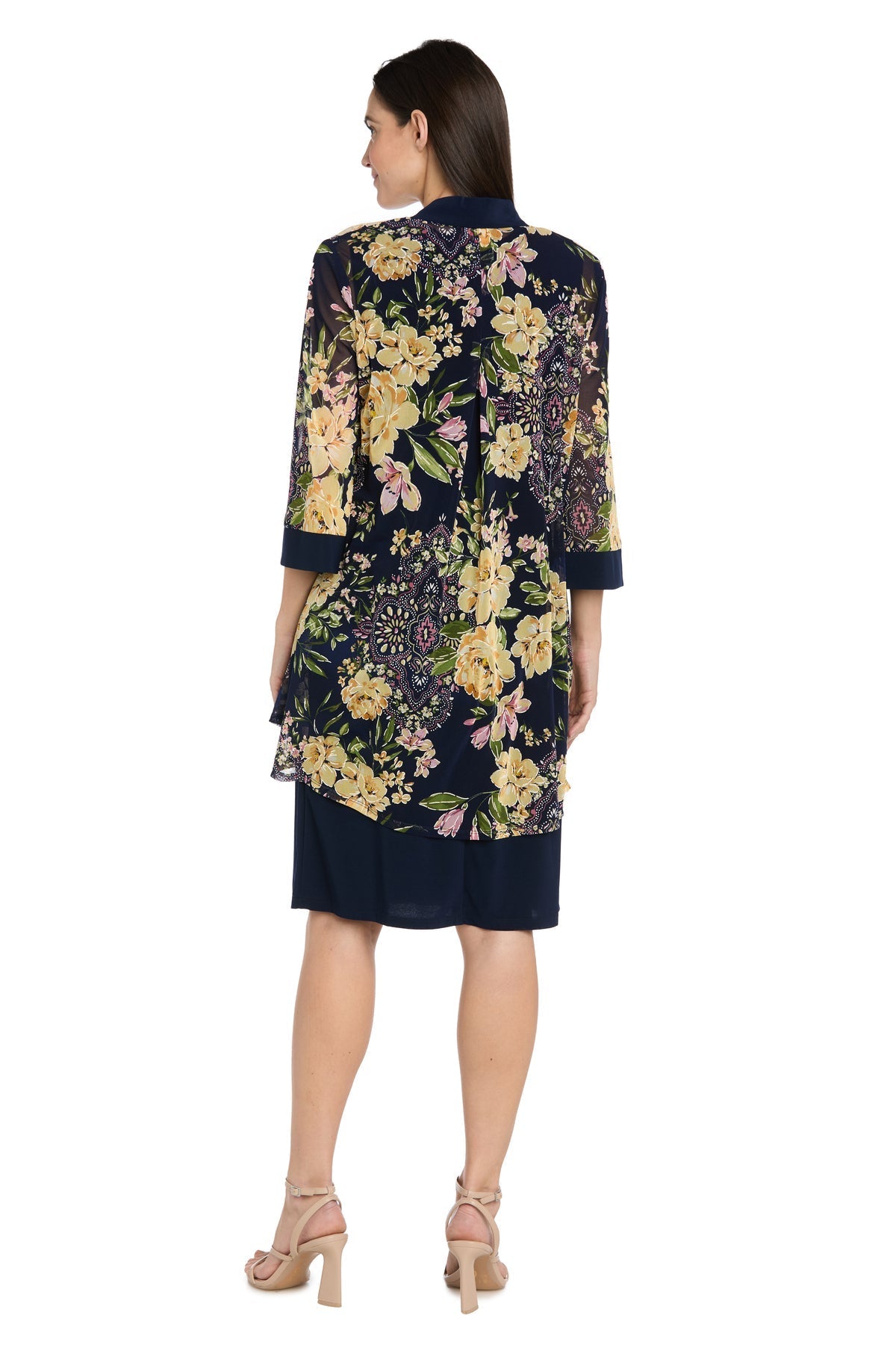 Mother of the Bride Dresses Short Petite Mother of the Bride Floral Jacket Dress Navy/Yellow