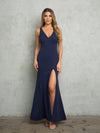 Prom Dresses Long Slit Fitted Formal Prom Dress Navy