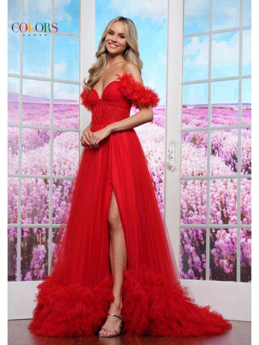 Prom Dresses Formal Sheer Long Ball Gown Prom Dress Red