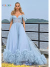 Prom Dresses Formal Sheer Long Ball Gown Prom Dress Wedgewood