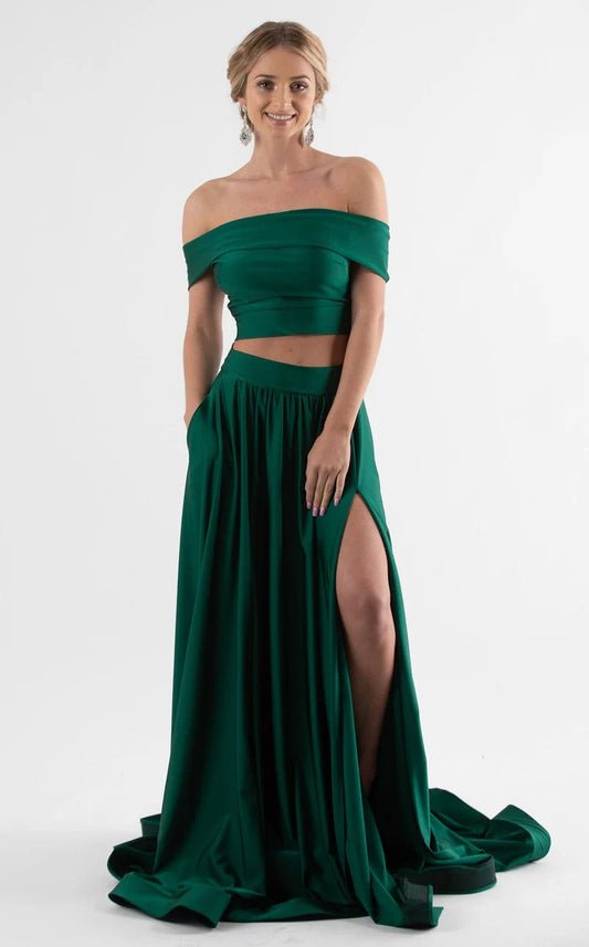 Prom Dresses Long A Line Two Piece Formal Pocket Prom Dress Hunter