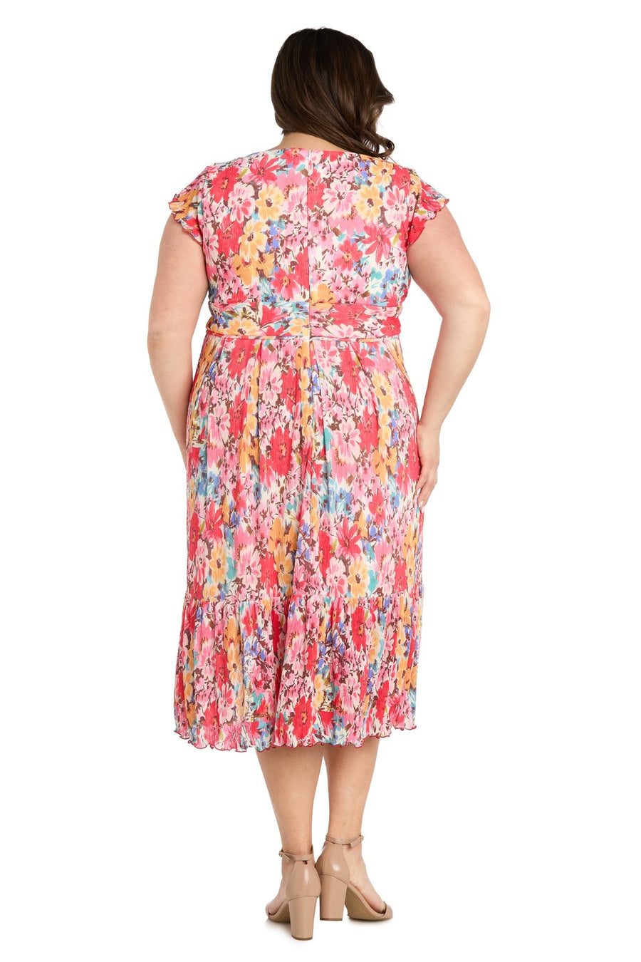 Plus Size Dresses Plus Size Ruffle Floral Print Midi Dress Coral/Multi