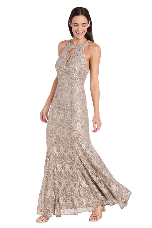 Formal Dresses Fitted Long Formal Petite Lace Dress Champagne