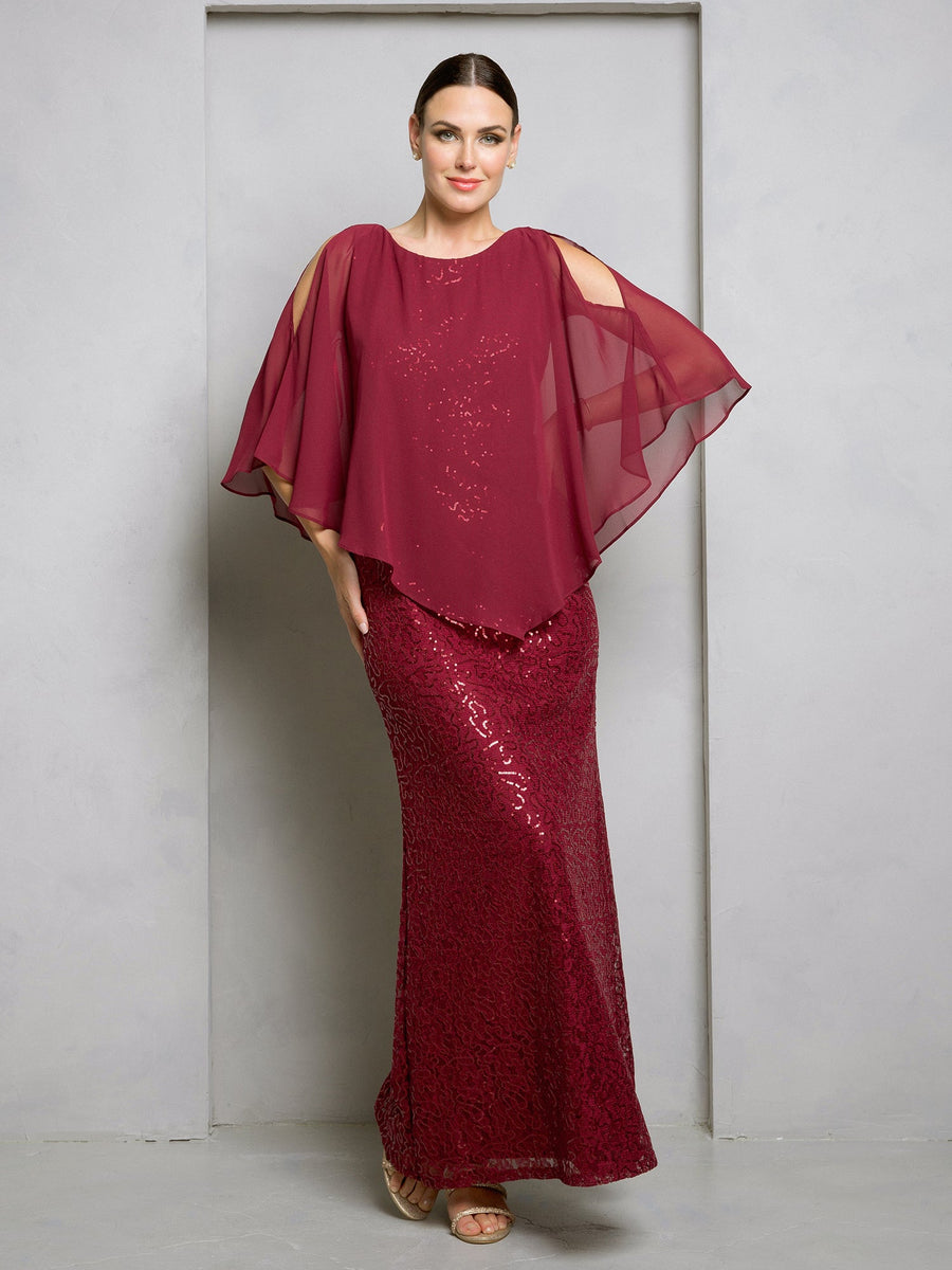 Mother of the Bride Dresses Sequin Lace Long mother of the Bride Dress Burgundy