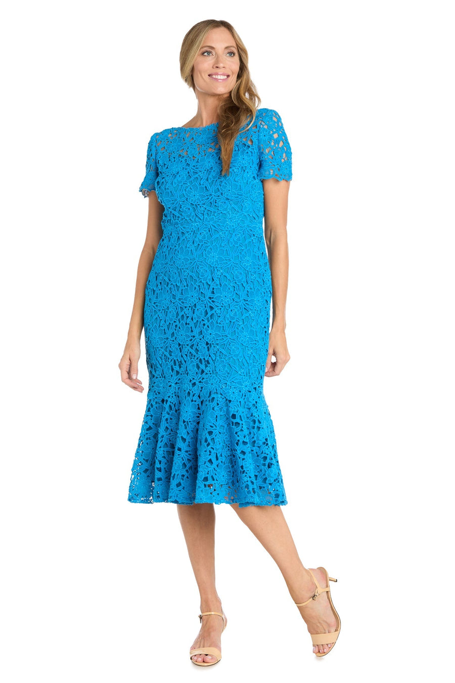 Cocktail Dresses Short Fitted Lace Midi Length Cocktail Dress Turquoise