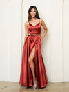 Prom Dresses A Line Long Formal Slit Pocket Prom Dress Rust