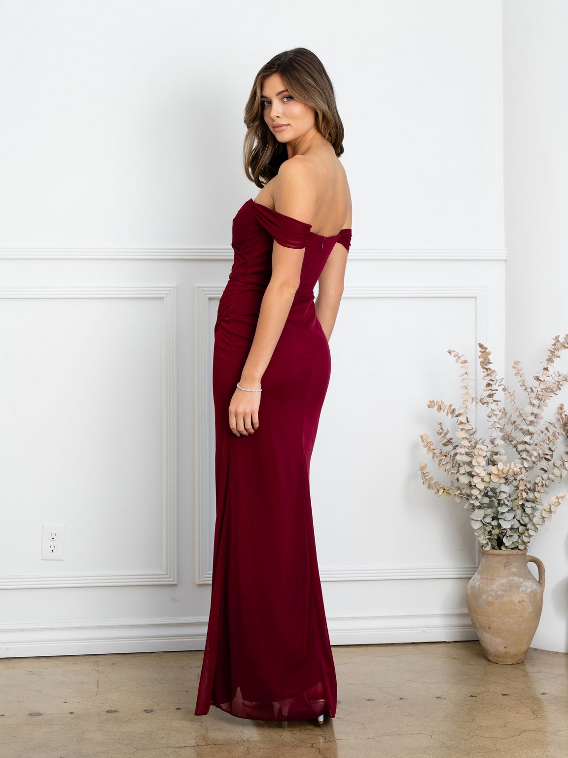Prom Dresses Fitted Long Formal Slit Prom Dress Burgundy