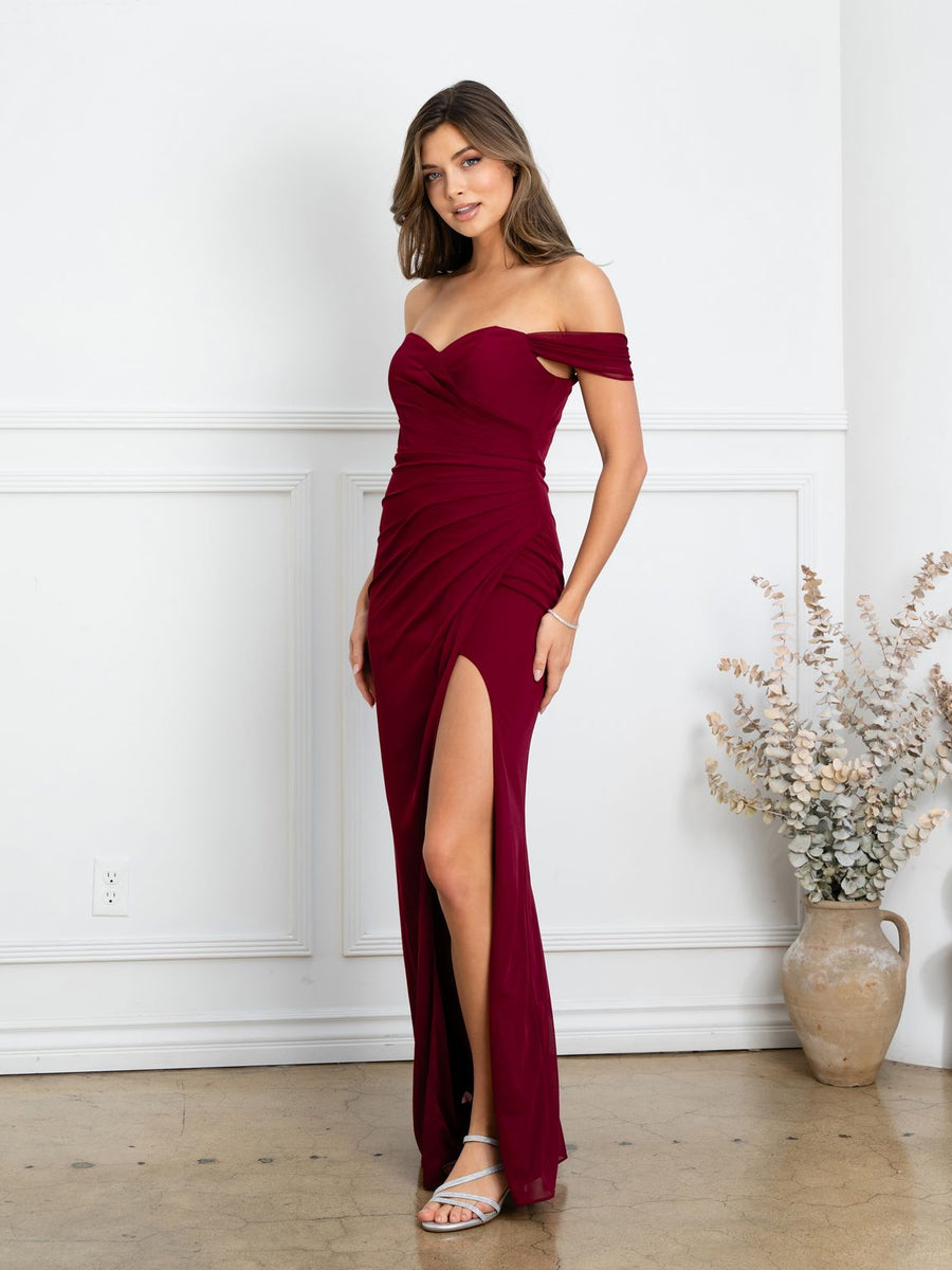Prom Dresses Fitted Long Formal Slit Prom Dress Burgundy