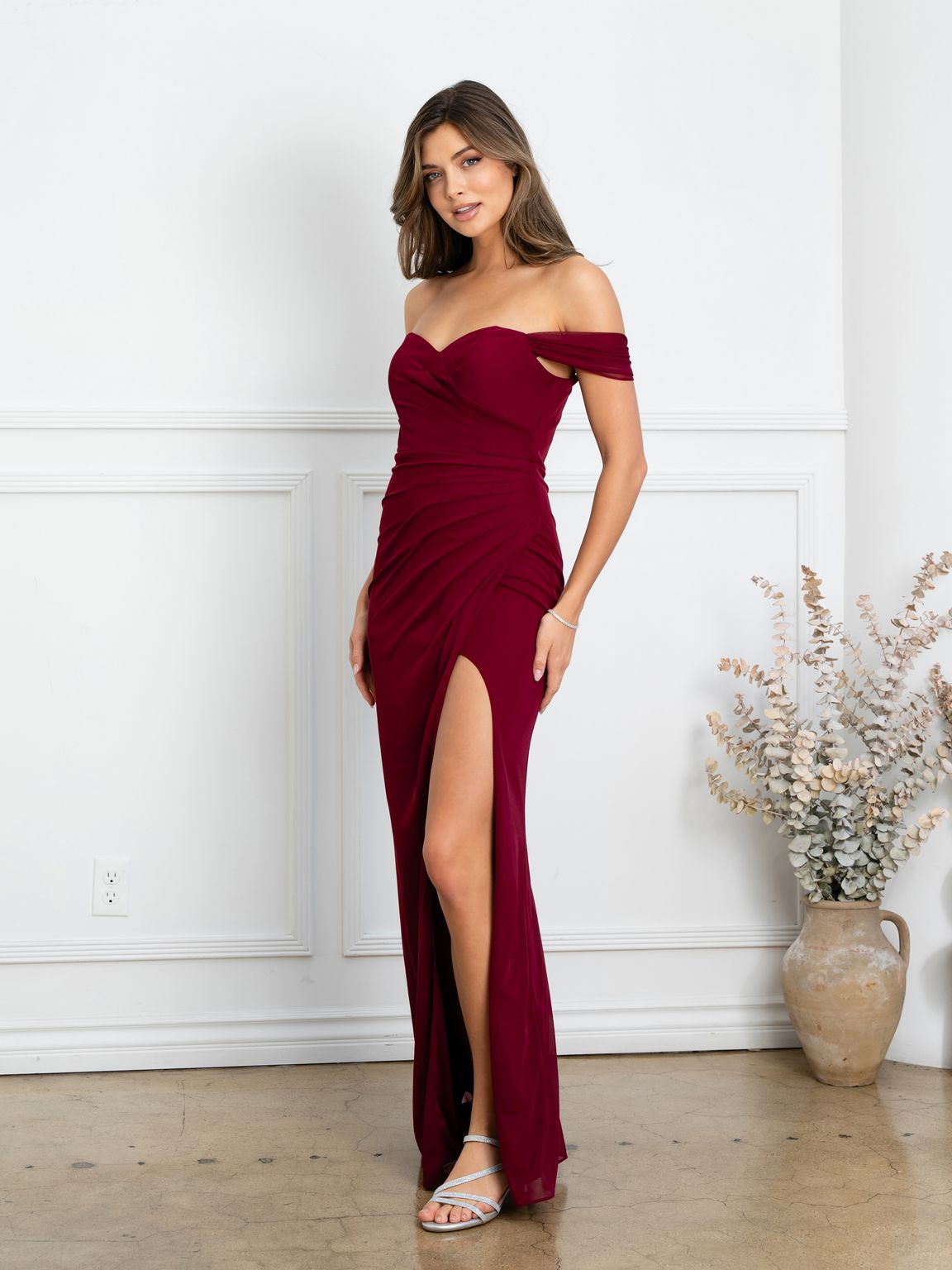 Prom Dresses Fitted Long Formal Slit Prom Dress Burgundy
