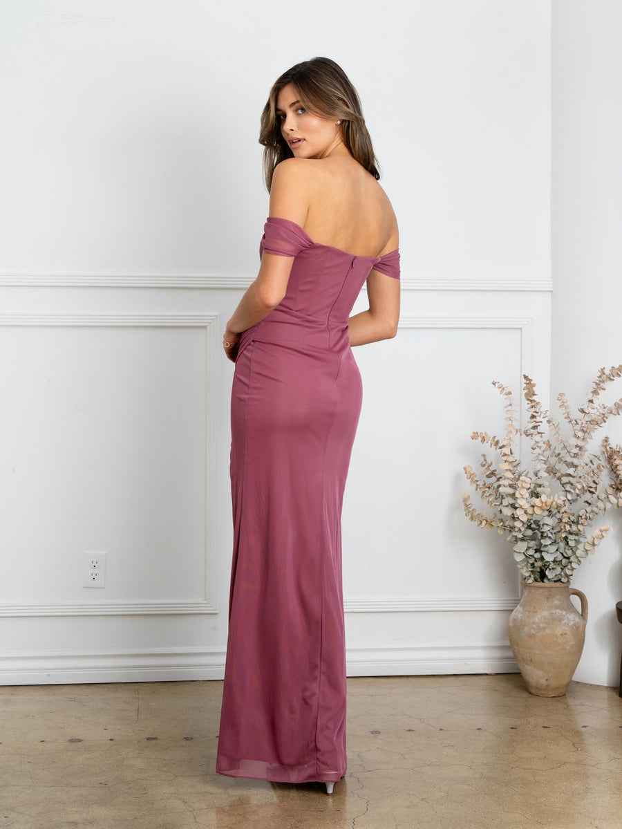 Prom Dresses Fitted Long Formal Slit Prom Dress Desert Rose