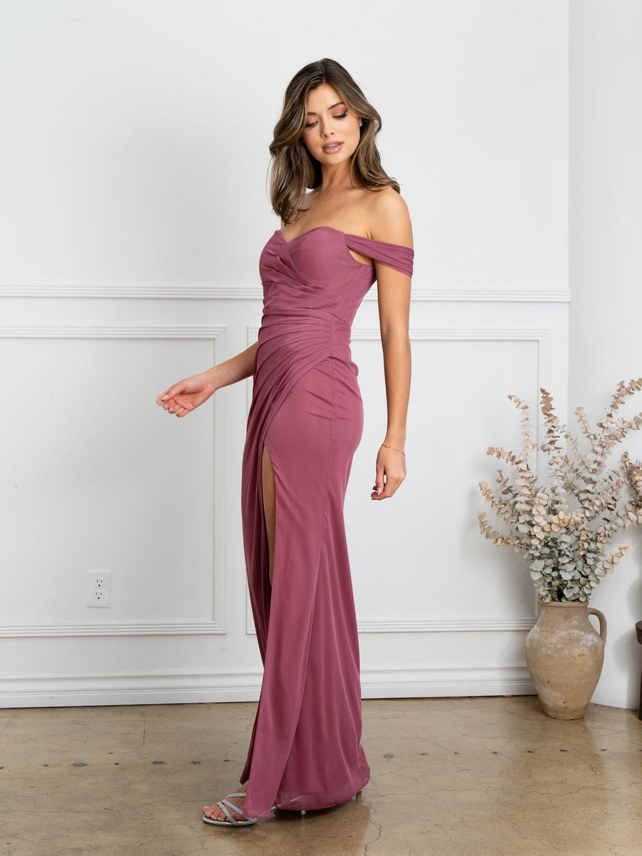 Prom Dresses Fitted Long Formal Slit Prom Dress Desert Rose