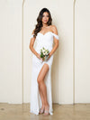 Wedding Dresses Pleated Long Bridal Gown Fitted Slit Wedding Dress White
