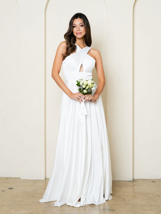 Wedding Dresses A Line Simple Long Slit Wedding Dress Off White