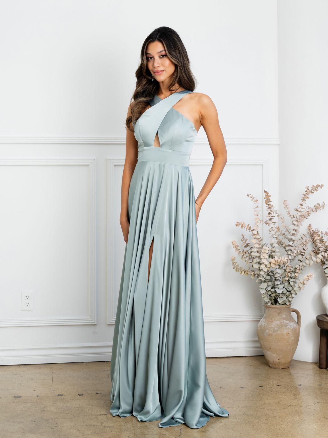 Prom Dresses Prom Long A Line Slit Formal Evening Dress Sage