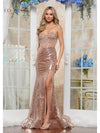 Prom Dresses Formal Long Slit Beaded Prom Dress Rose Gold