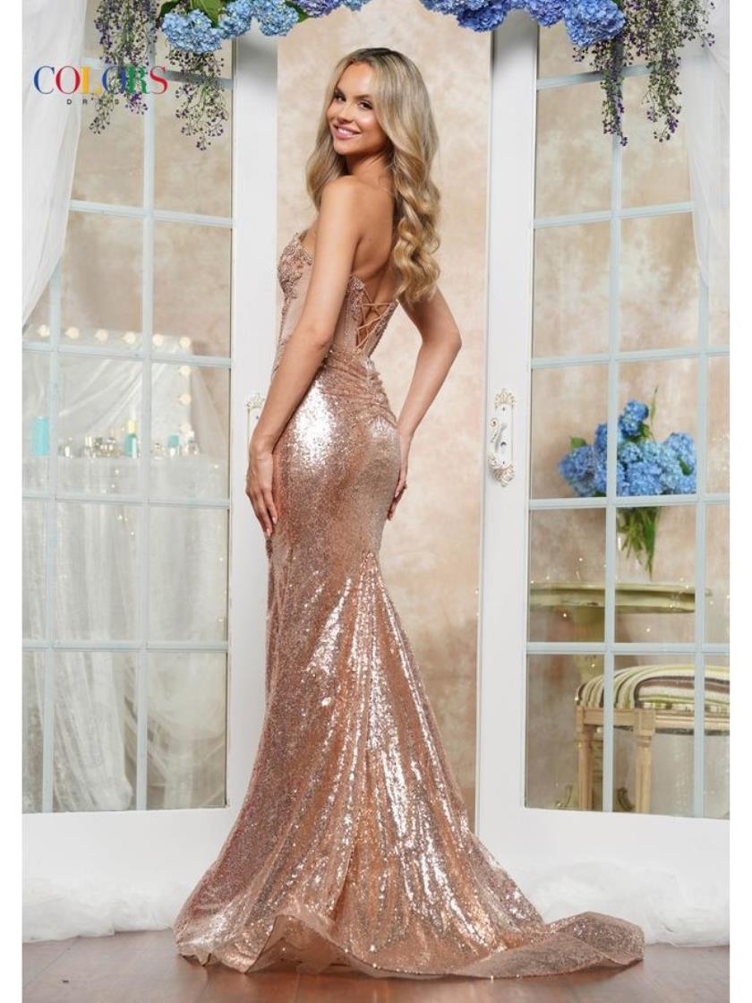 Prom Dresses Formal Long Slit Beaded Prom Dress Rose Gold