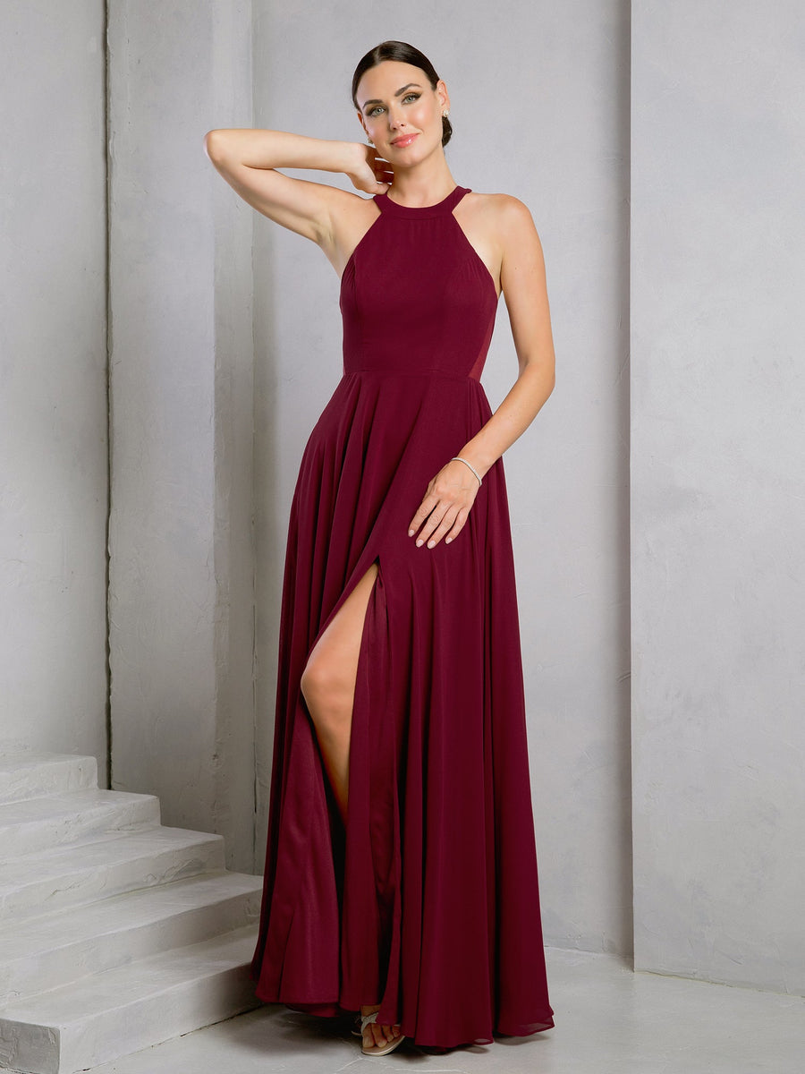 Prom Dresses A Line Formal Slit Prom Dress Burgundy