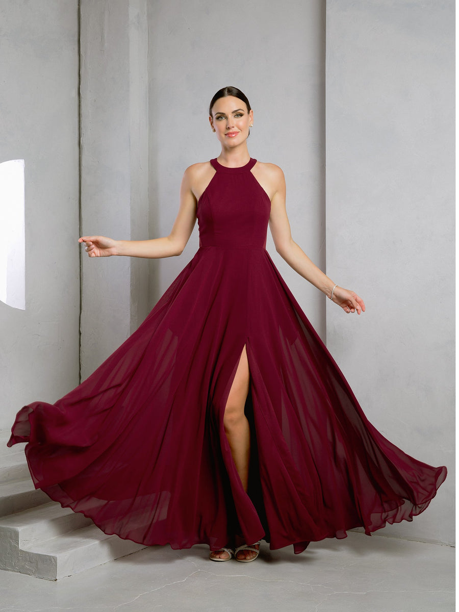 Prom Dresses A Line Formal Slit Prom Dress Burgundy