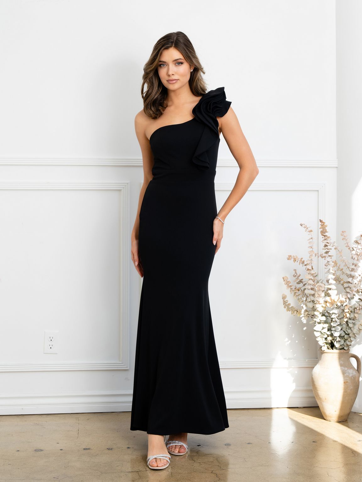 Prom Dresses Fitted Long Formal Ruffled Prom Dress Black