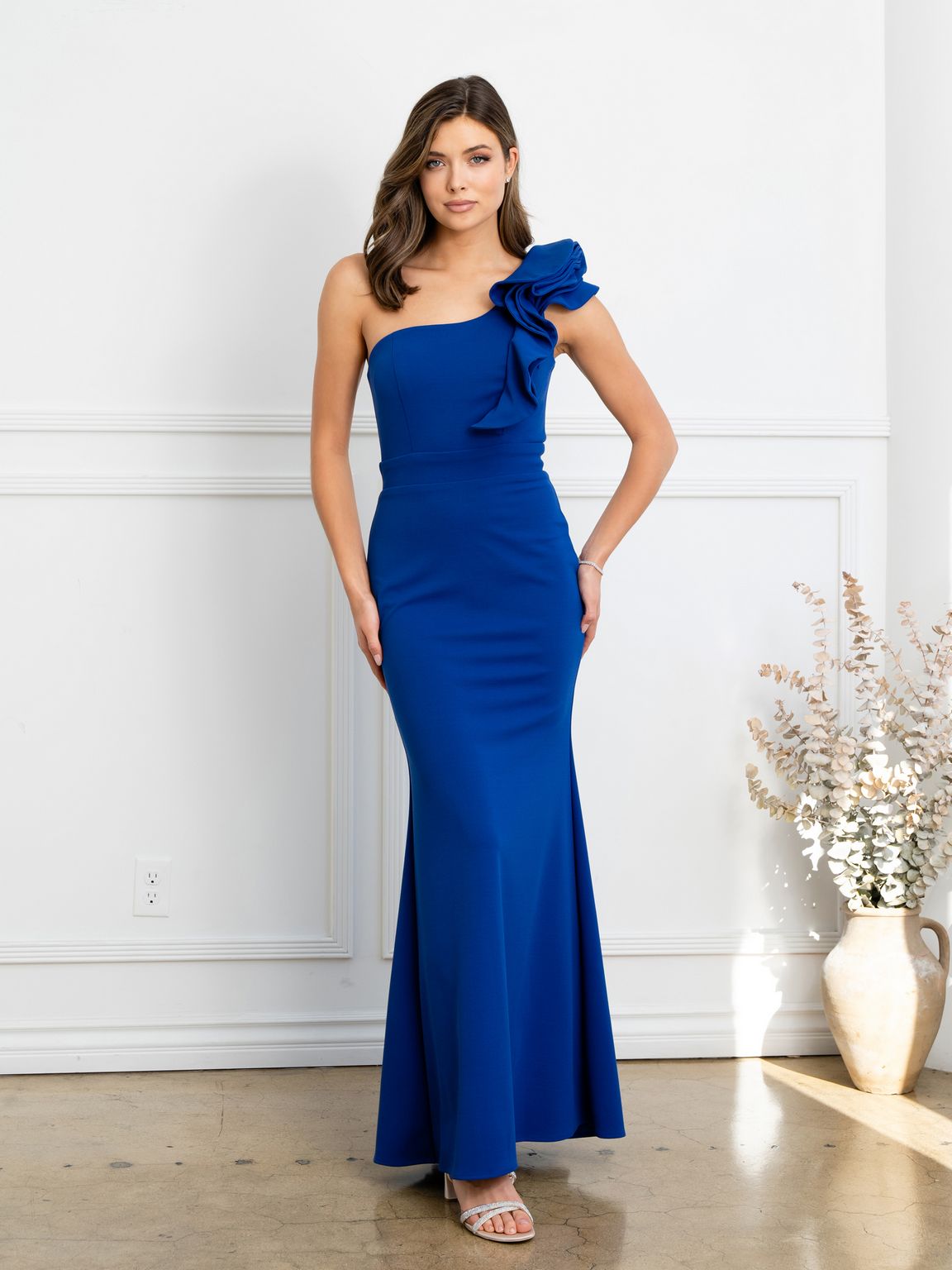 Prom Dresses Fitted Long Formal Ruffled Prom Dress Royal