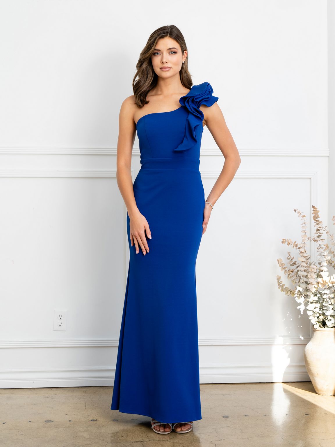 Prom Dresses Fitted Long Formal Ruffled Prom Dress Royal