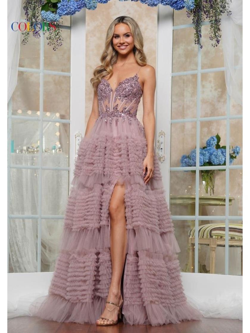 Prom Dresses Formal Ruffle Ball Gown Long Prom Dress Mauve